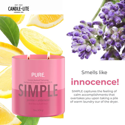 Candle-Lite Pure Jasmine & Amberwood Odor Eliminating Scented Candles, Neofresh Technology Eliminates 99.9% of Odors, 16 oz 2-Wick Jar, Proudly Poured in The USA, Up to 60 Hours Burn Time