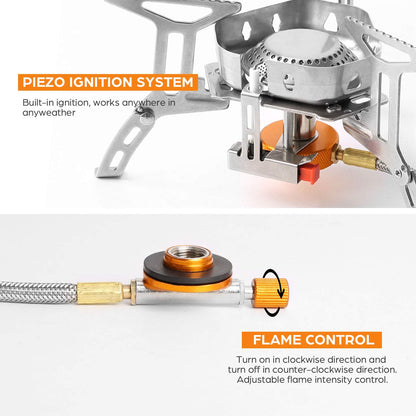 Odoland Bundle - 2 Items 3500W Windproof Camp Stove and Portable 2 Burner Camping Stove