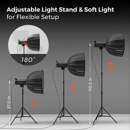 NearStream SL40 100W Softbox Lighting Kit with Tripod, 110'' Adjustable Stand, 27.6'' Softbox, 2700K–6500K Dimmable LED Studio Light, CRI 97+, Remote & App Control for Live Streaming and Video Record