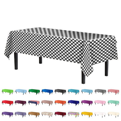 Party Solids Pack Of 6, Premium Plastic Tablecloth 54in. x 108in. Rectangle Table Cover - Checkered