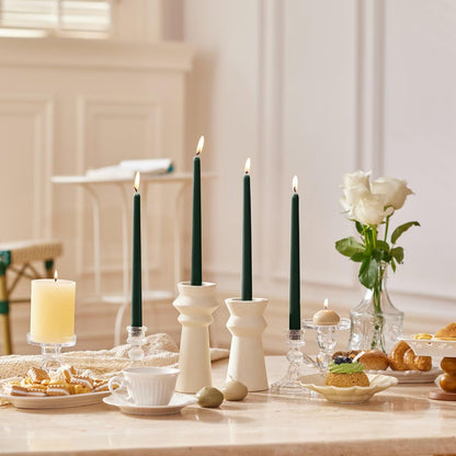 Pickood 10-Inch Tall Dripless Taper Candles Set of 4 - Dark Green Tapered Candles, Perfect for Christmas - Smokeless, Unscented, Long Burning - Hand Poured, Colored Tall Candlesticks - Hunter Green