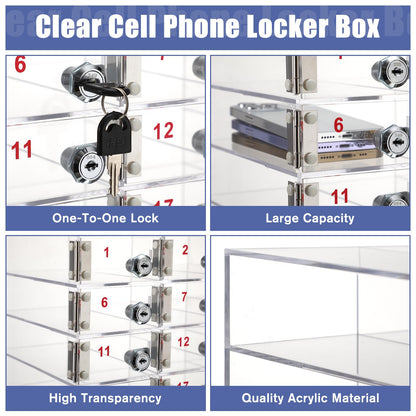 Layhit Clear 30 Slots Cell Phone Locker Box for Classroom Clear Acrylic Cell Phone Storage Cabinet Bin with Door Locks for Classroom School Students Office Factory Employees