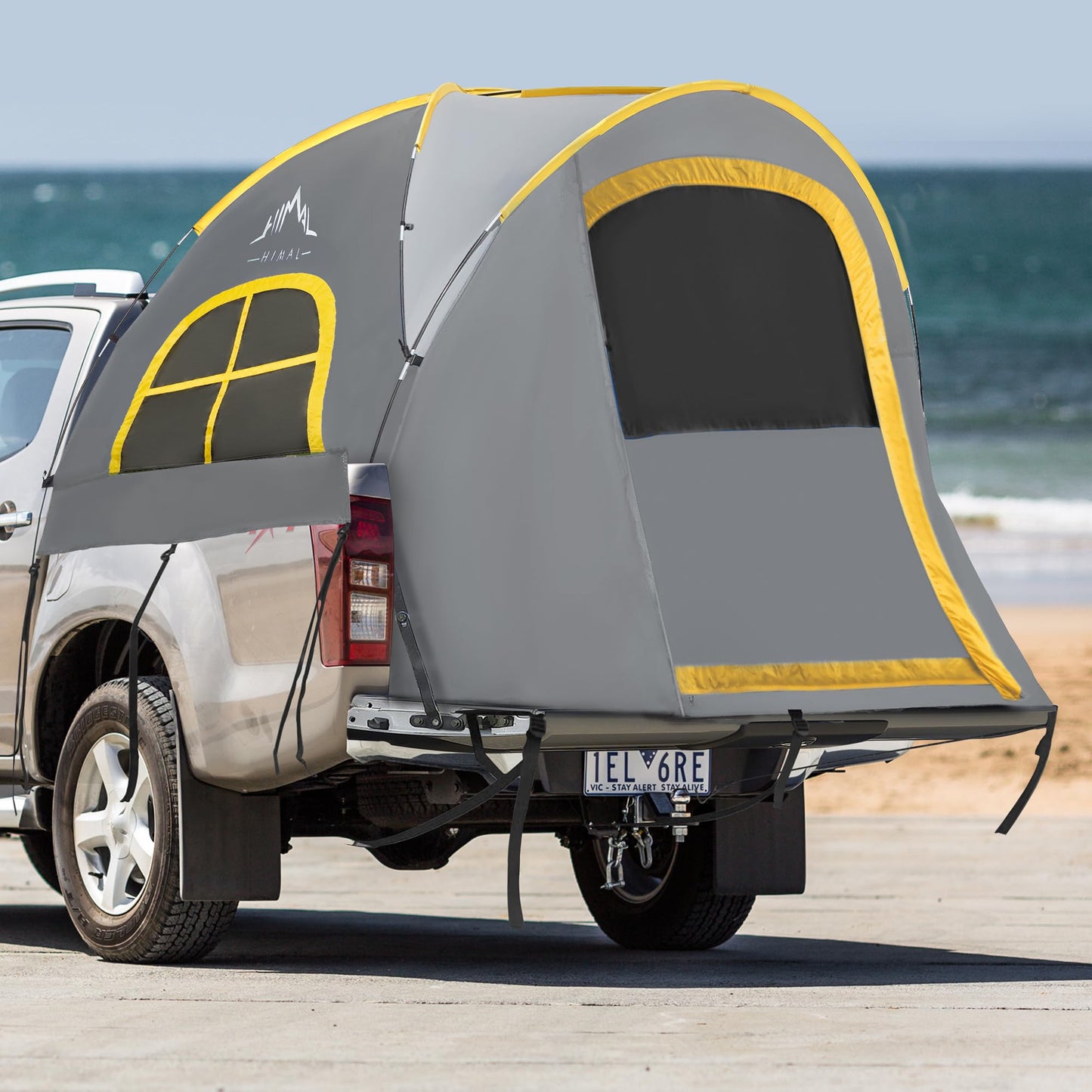 GoHimal Pickup Truck Tent, Waterproof PU2000mm Double Layer for 6.5 FT Truck Bed, Portable Bed Tent for Camping, Gray