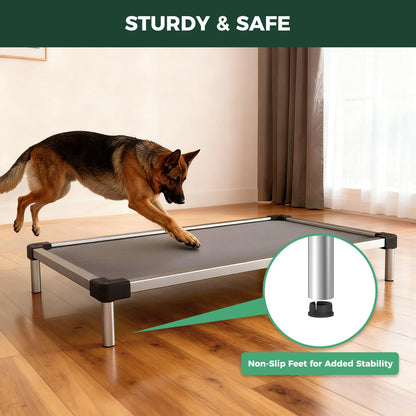 FXW TitanNest Chew-Proof Elevated Dog Bed, Raised Cot for Indoor/Outdoor/Camping Use, Durable & Washable Padded Pet Bed for Large Dogs, 47.0" L x 29.0" W x 7.3" H, Gray