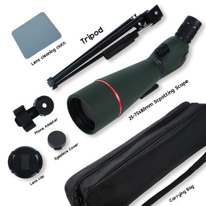 Voopon 25-75x80 HD Spotting Scope - BAK4 Prism Nitrogen-Filled with Phone Adapter, and Carrying Bag for Target Shooting, Hunting, Bird Watching, and Wildlife Viewing - Waterproof Frogproof Telescope