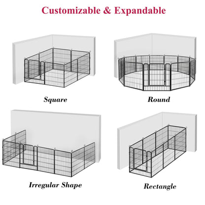 Jhsomdr Dog Playpen, 32inch 10 Panels Outdoor Dog Fence Indoor Dog Pen Anti-Rust Pet Puppy Pen Dog Exercise Pen with Lock for Medium Small Dogs, Portable Pet Fence for Yard RV Camping