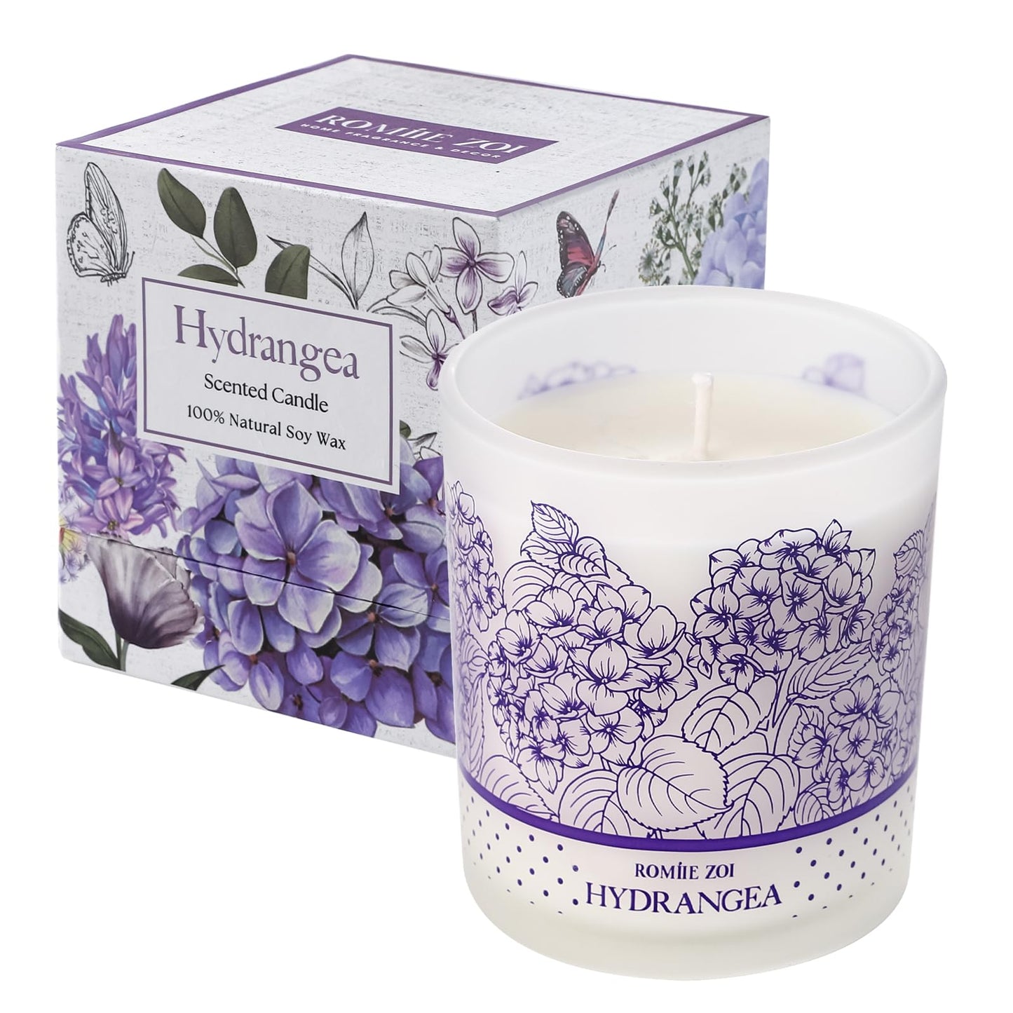 ROMIIE ZOI Scented Candle - Hydrangea - 6oz Aromatherapy Soy Wax Jar Candle for Home, Gifts for Women - 170g