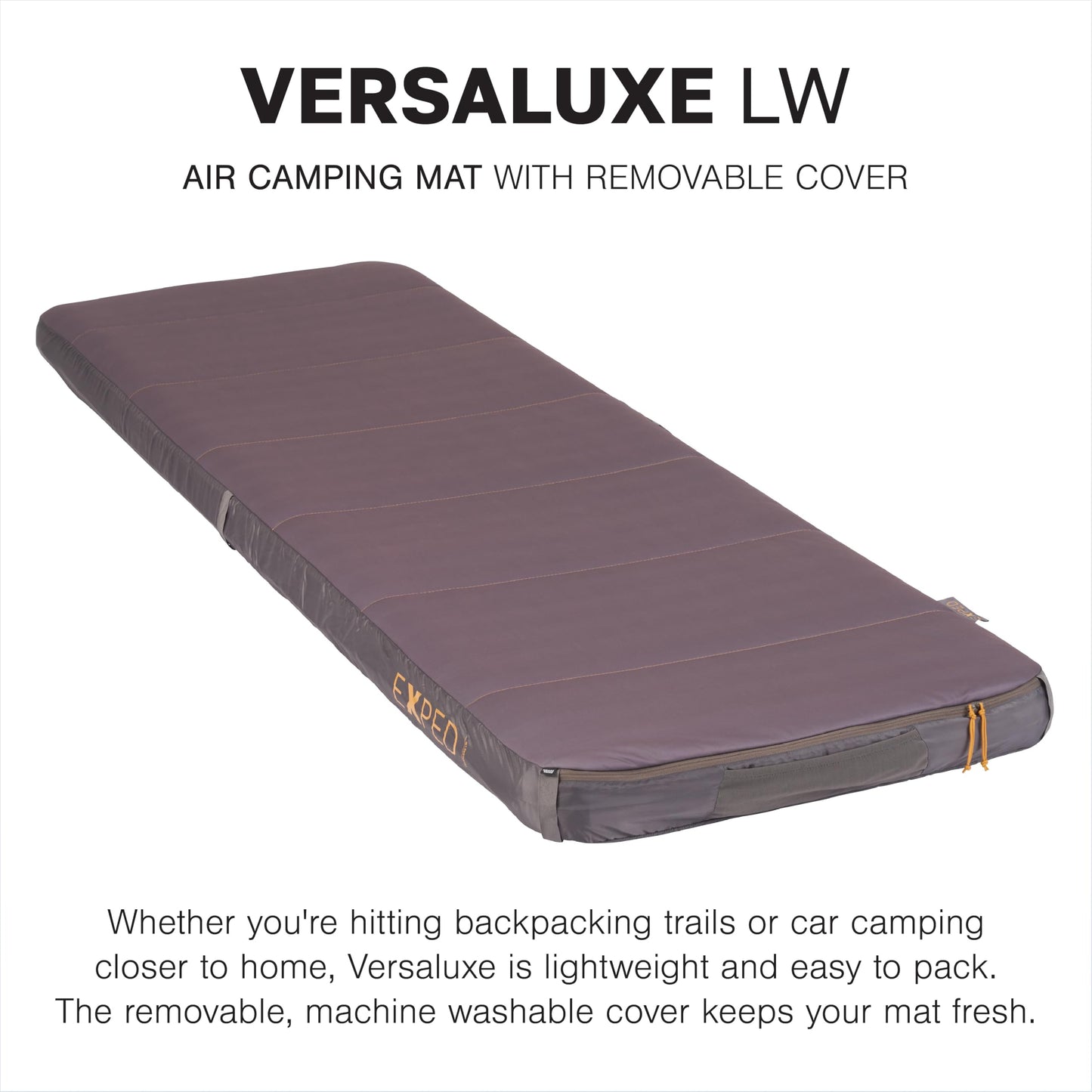 Exped Versaluxe Sleeping Pad – Backpacking & Car Camping Air Mat with Removable Machine Washable Cover, R-Value 2.4, 3-Season, Lightweight, Includes Pump Bag, Grey Goose, LW