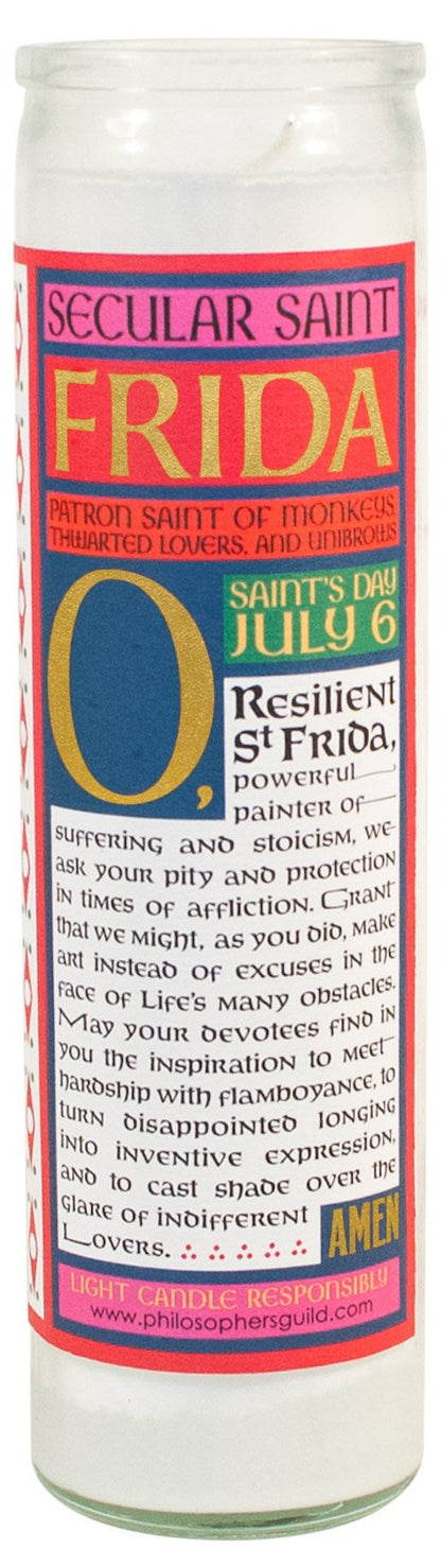 The Unemployed Philosophers Guild Frida Kahlo Secular Saint Candle - Unscented 8 Inch Tall Glass Prayer Votive, Made in The USA