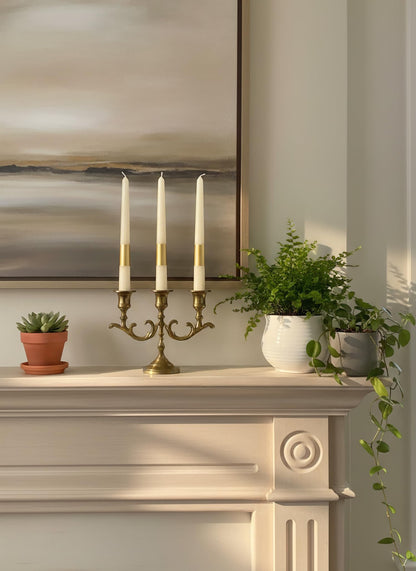 Homeology 10" Classic Taper Candles, Gold Stripe, Ivory, 12-Pack, 7-8 Hours Long Burning, Unscented Tall Candlesticks