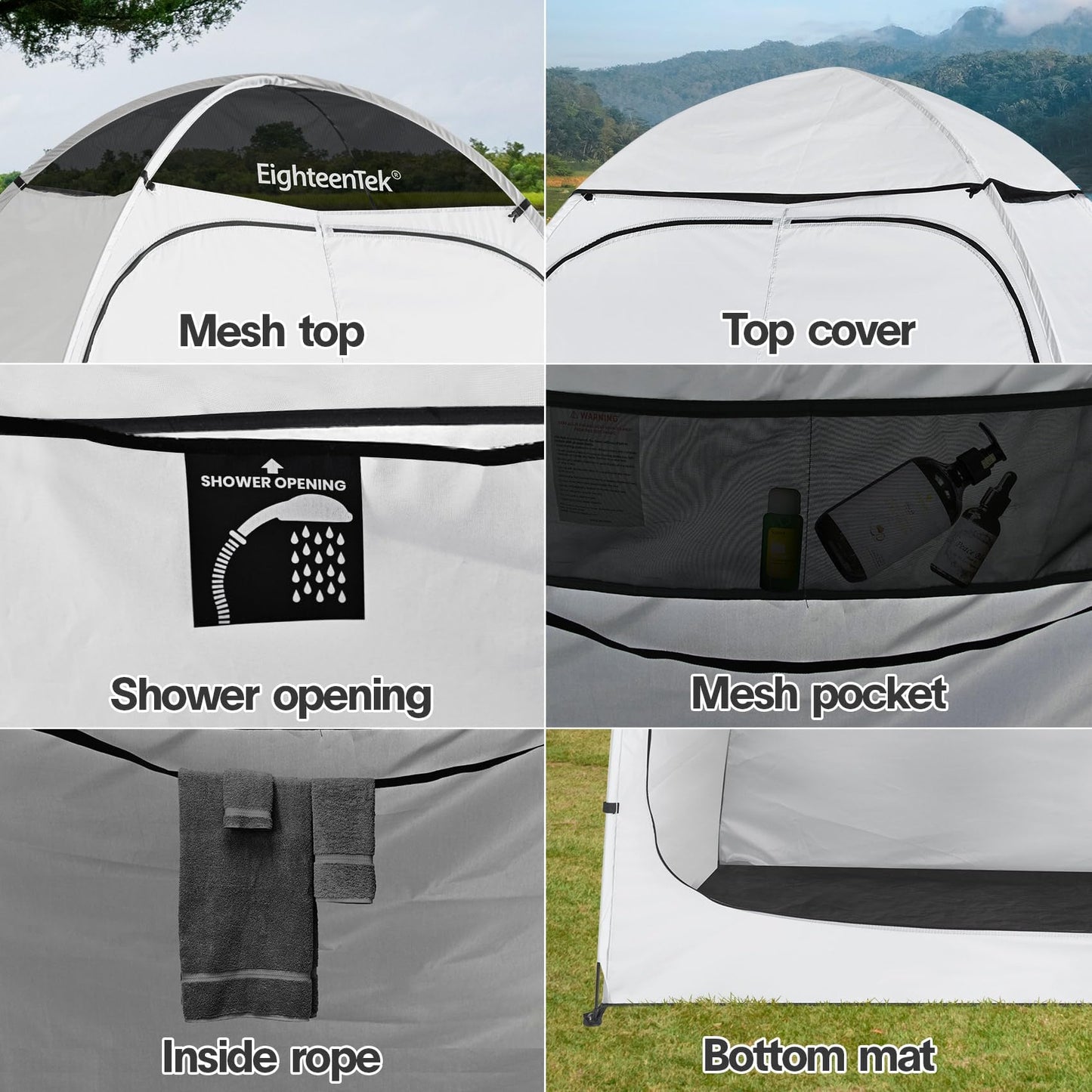 EighteenTek® Shower Tent Changing Room 2 Rooms Outdoor Pop Up Camping Portable Privacy Dressing Shelter 83"x43"x80"H