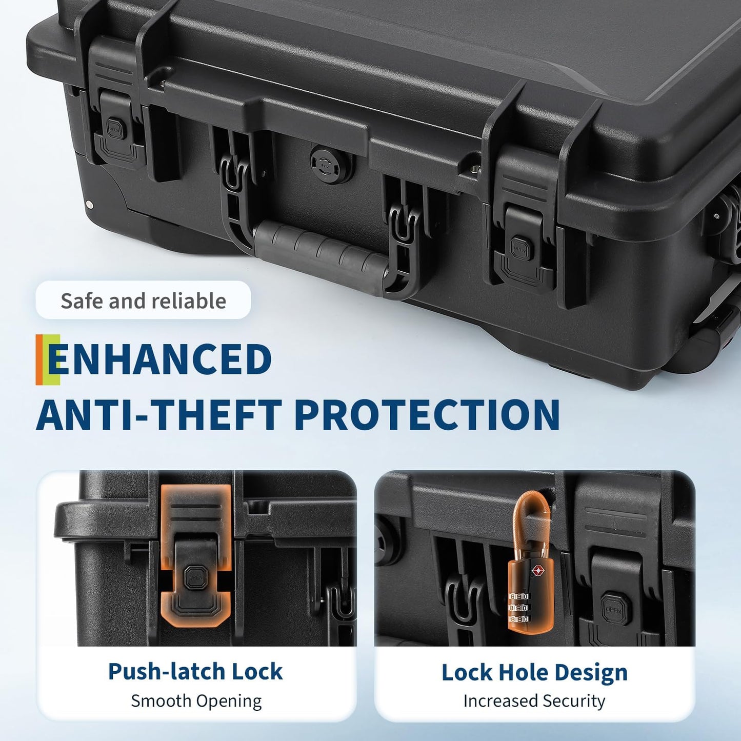 GarveeTech Protective Case,Heavy Duty Protective Dry Box Case with Padded Dividers and Wheels,Waterproof Travel Camera Case Dustproof and Impact Resistant,22” x 14” x 9”,for Travel, Hunt