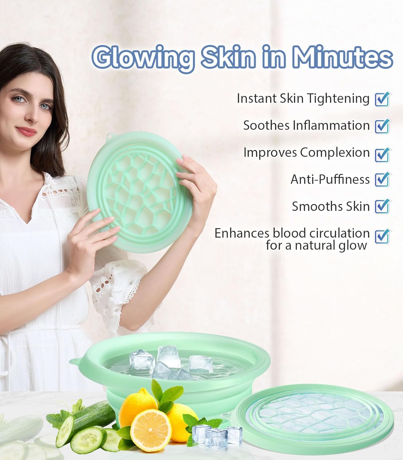 Face Bowl for Ice with Built-in Ice Tray – Collapsible Silicone Facial Ice Bath Bowl for Cold Plunge Therapy, Skin Tightening & Acne Relief – Portable Spa Tool for Home & Travel(Black)