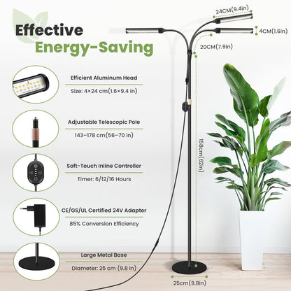 Large Plant Lights for Indoor growing 24V, 660nm-Enhanced Full Spectrum, LM281B+ LED Grow Light, Plant Light with Timer & Dimming, Adjustable Height 22–70in, 9.8in Base, 28W, 560μmol/s/m²@6in
