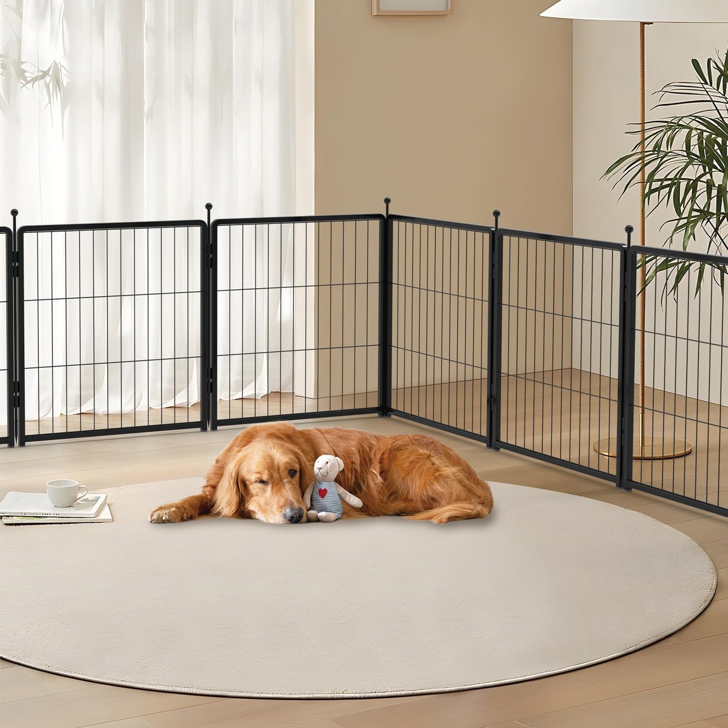 PETREEK Dog Playpen 24 inch 12 Panels for Indoor & Outdoor Use – Heavy-Duty Metal Pet Fence with Ground Stakes, Rounded Ball Tops for Safety, Stable & Foldable Design, Easy to Assemble