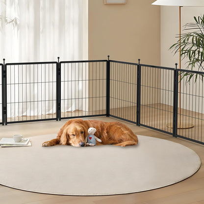PETREEK Dog Playpen 24 inch 12 Panels for Indoor & Outdoor Use – Heavy-Duty Metal Pet Fence with Ground Stakes, Rounded Ball Tops for Safety, Stable & Foldable Design, Easy to Assemble