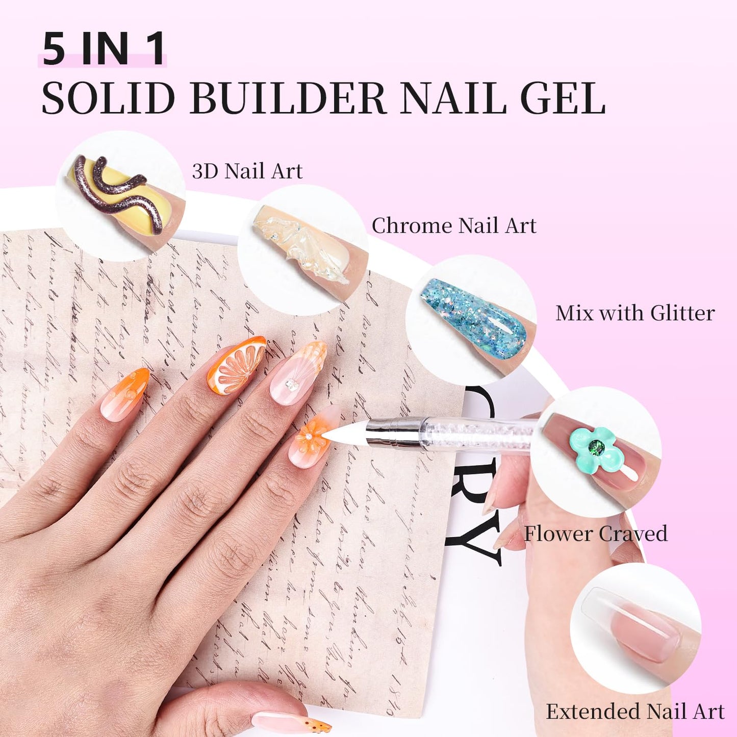 JEWHITENY Poly Extension Gel Nail Kit 14 PCS Poly Gel Kit with Slip Solution and Mini Lamp Nail Art Design Beginner