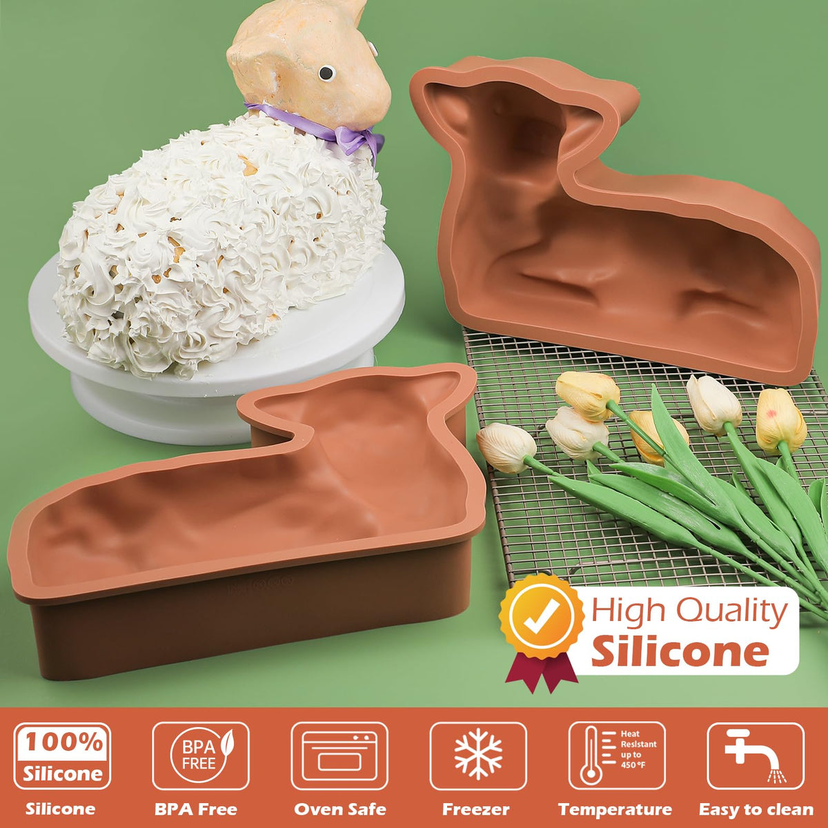 Kamehame Lamb Cake Mold, Silicone 3D Easter Lamb Cake Molds for Baking, Spring Lamb Mold Cake Pan for Easter Baking
