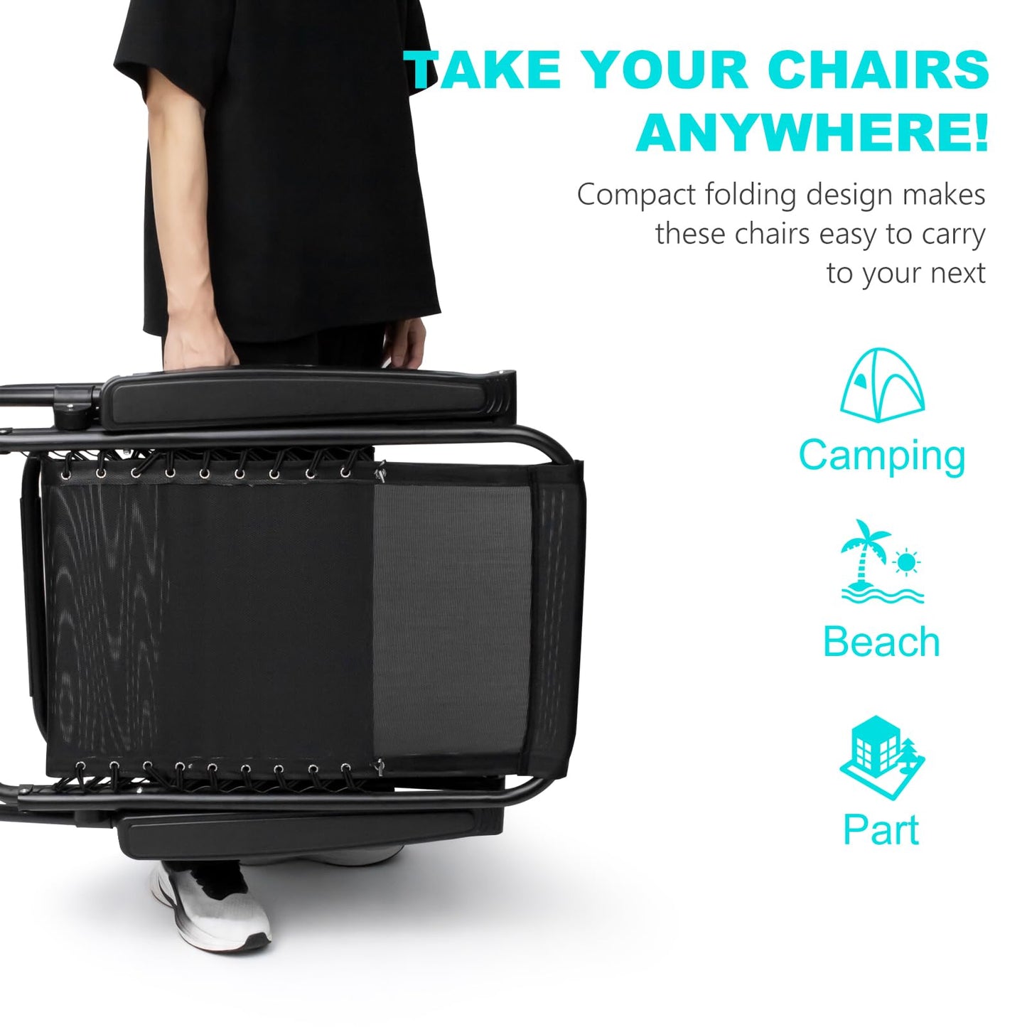 SZHLUX Set of 2 Adjustable Steel Mesh Zero Gravity Lounge Chair Recliners w/Pillows and Cup Holder Trays