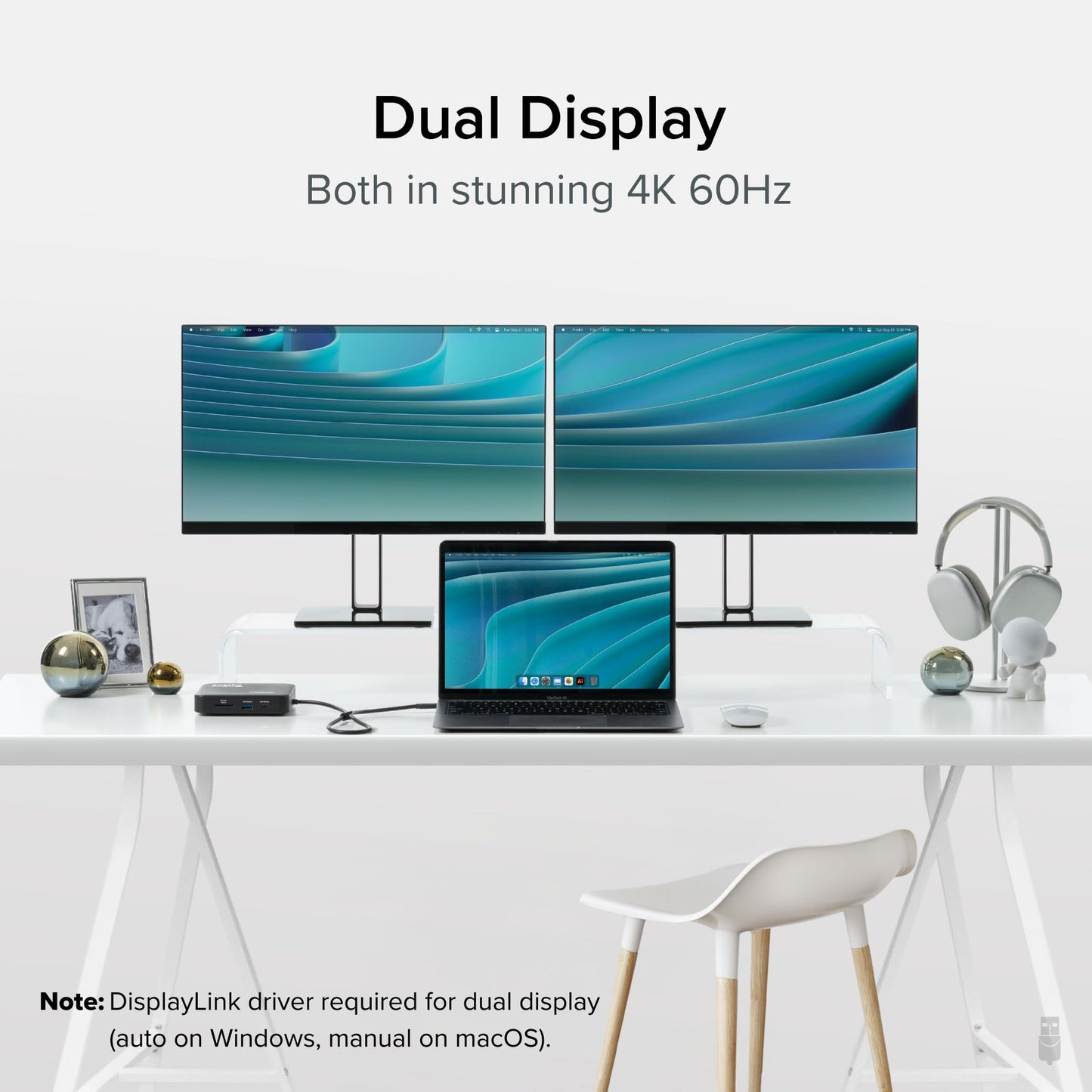 Plugable 7-in-1 USB-C DisplayLink Dock – Dual 4K 60Hz HDMI, USB-C & USB-A (10Gbps), SD Card, Gigabit Ethernet, 100W PD Charging – Compatible with macOS & Windows, MacBook Dual Monitor Support