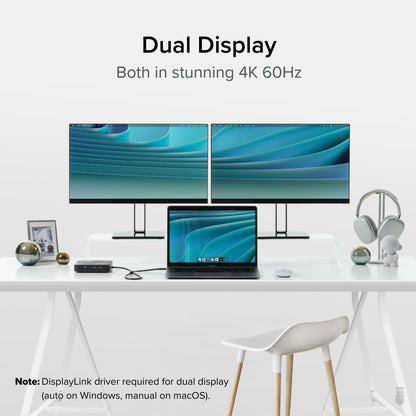 Plugable 7-in-1 USB-C DisplayLink Dock – Dual 4K 60Hz HDMI, USB-C & USB-A (10Gbps), SD Card, Gigabit Ethernet, 100W PD Charging – Compatible with macOS & Windows, MacBook Dual Monitor Support