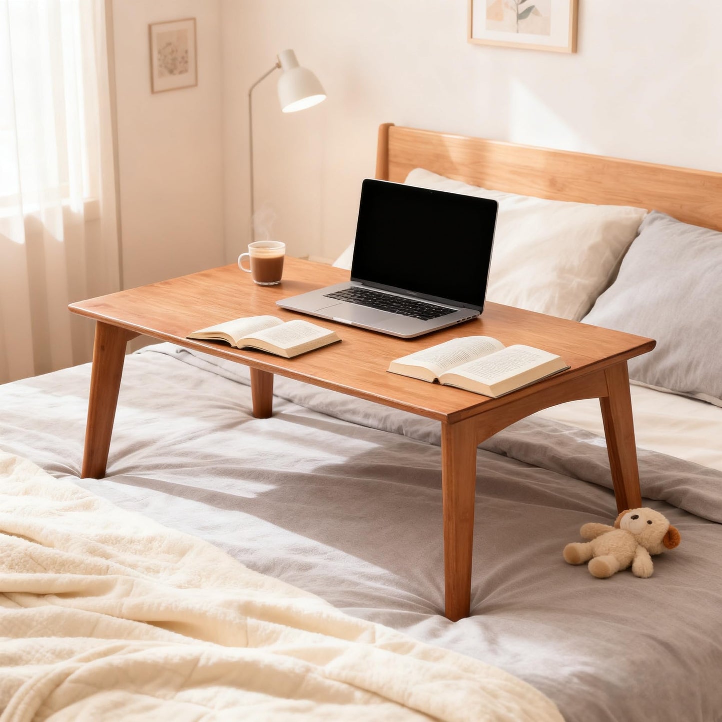 JIKUGO Bamboo Folding Coffee Table No Assembly Required Japanese Floor Table for Bedroom Living Room, Walnut, 26 x 15.8 x 11.8 Inches