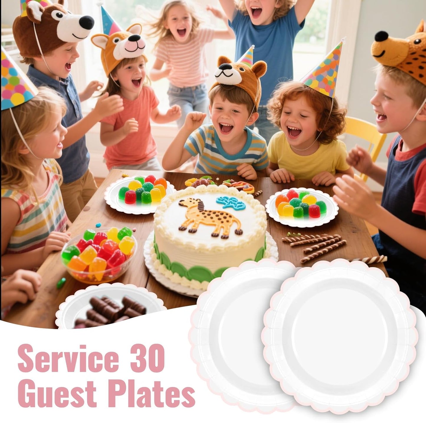 Regine Switzerland 30 Pcs Pink & White Paper Plates - 7 Inch Scalloped Design for Parties & Events