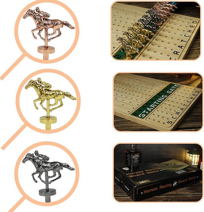 HOROW Metal Horse Racing Board Game Card Board Game Finish Line Luxury Edition Solid Wood Race Game Board 11 Batches of Metal Model Horses 2 Sets of Dice and 2 Boxes of Cards…