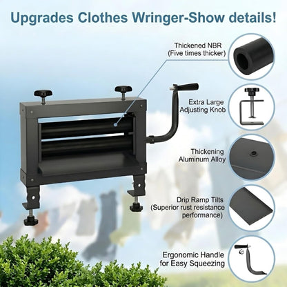 Upgraded Clothes Wringer – Adjustable Hand Crank Laundry Wringer, Heavy Duty Portable for Multi-Scene Use: Towels, Chamois, Off-Grid, RV Camping & Emergency, Dual Knob Design for Easier Operation