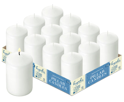 HYOOLA White Pillar Candles 2x4 Inch - 12 Pack Unscented Bulk Pillar Candles - European Made