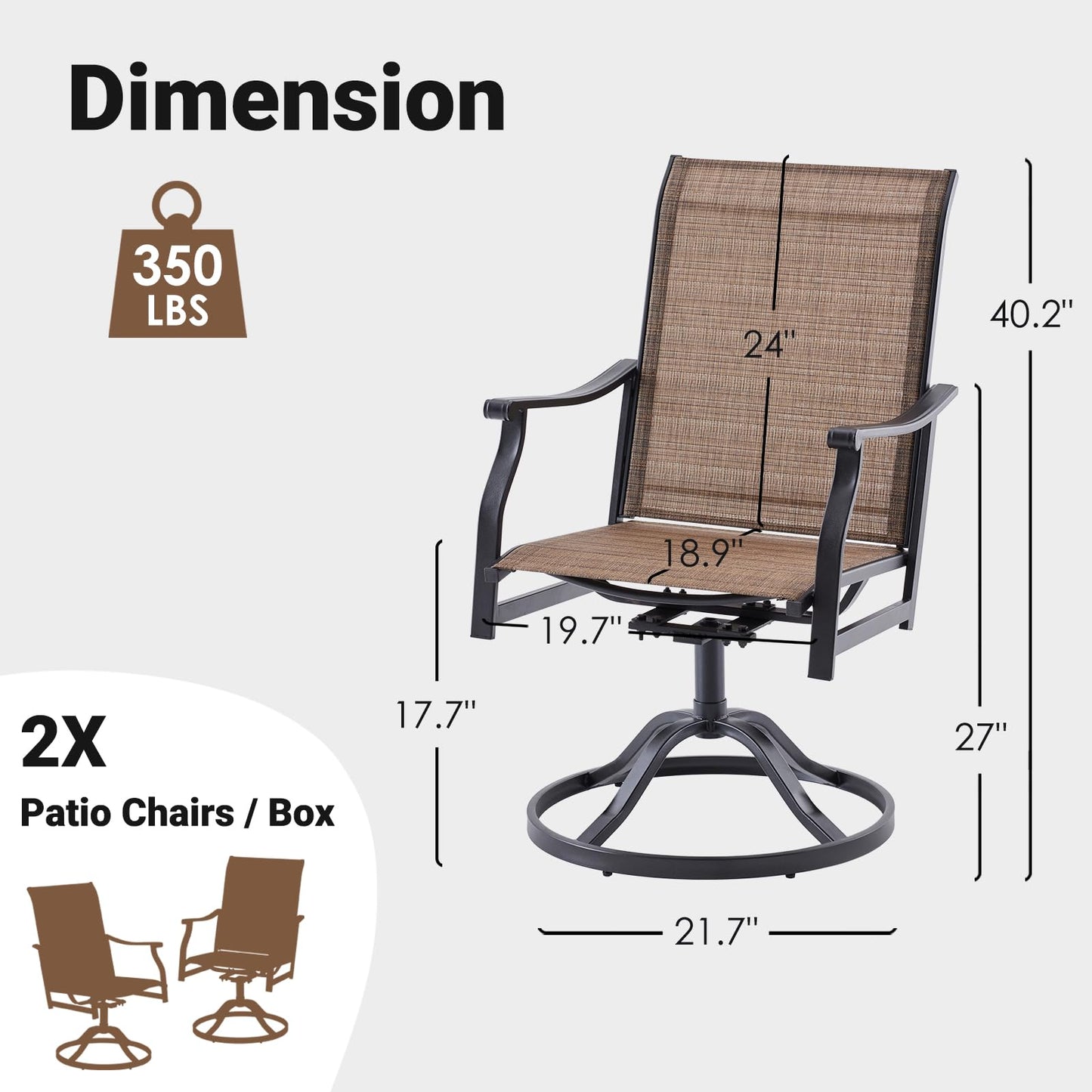 Soohow Outdoor Dining Chairs Set of 2, 360°Swivel Patio Dining Chair with Textilene Fabric, Outdoor Metal Armchair All Weather Resistant, Ergonomic Comfort, Perfect for Patio, Backyard, Balcony