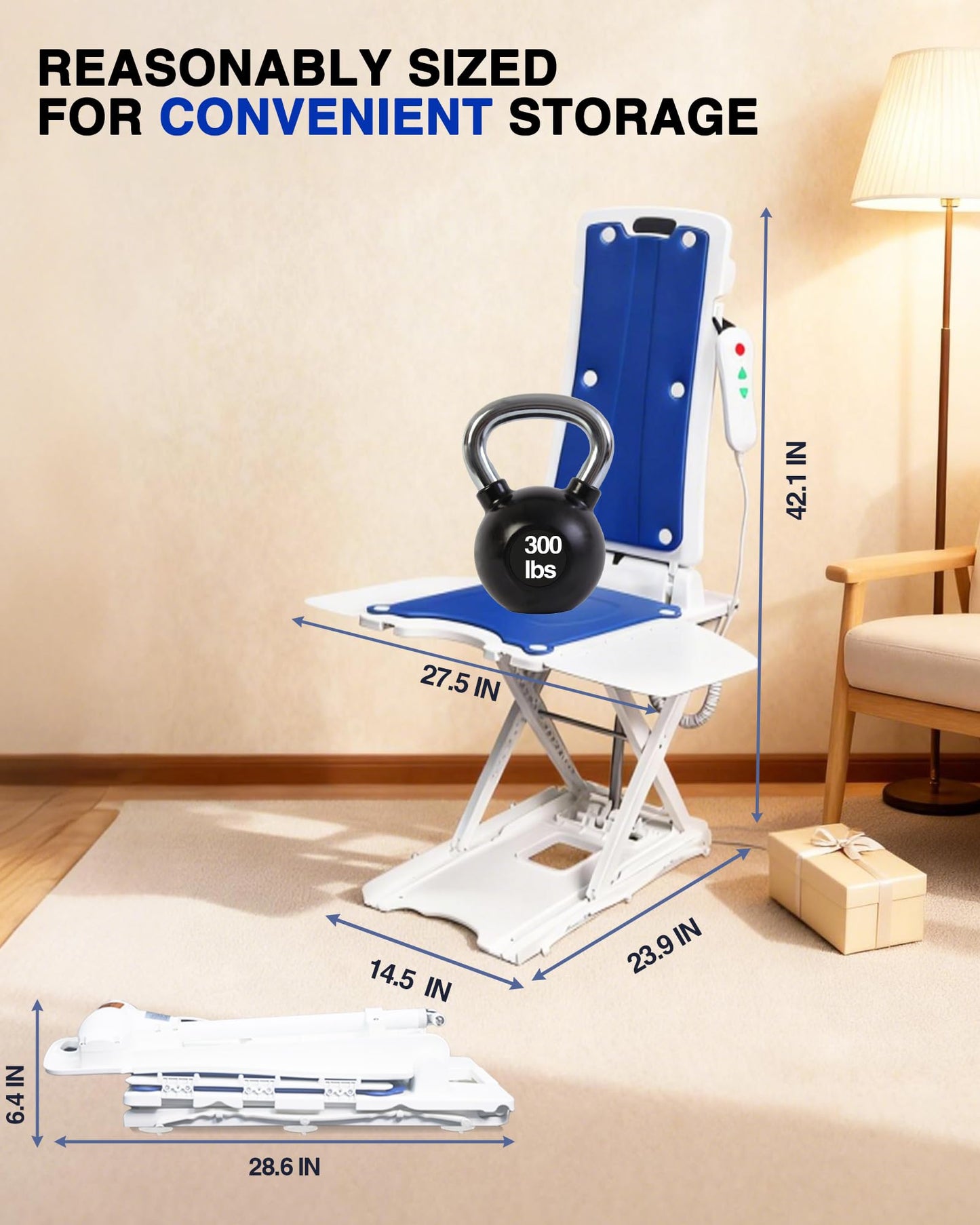 Pterying Electric Chair Lift for Elderly, Floor to Chair Transfer Aid, IPX8 Waterproof, Max Load 308 LBS, Heavy Duty Bath Lift, Assisted Transfer for Seniors (Bathtub/Bedroom/Living Room)