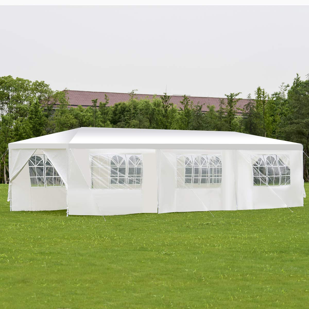 Tangkula Heavy-Duty 10'x30' Event Canopy with Removable Sidewalls, Waterproof Top & Ground Stakes - White Outdoor Wedding Party Gazebo