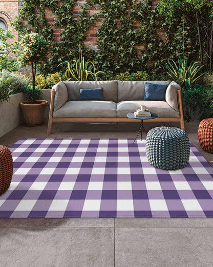 Outdoor Patio Rugs Purple Buffalo Plaid Outdoor Area Rug Check Lines Non-Slip Backyard/Camping RV Rug/Deck/Porch Rug Front Door Floor Mat Carpet, 4x6ft