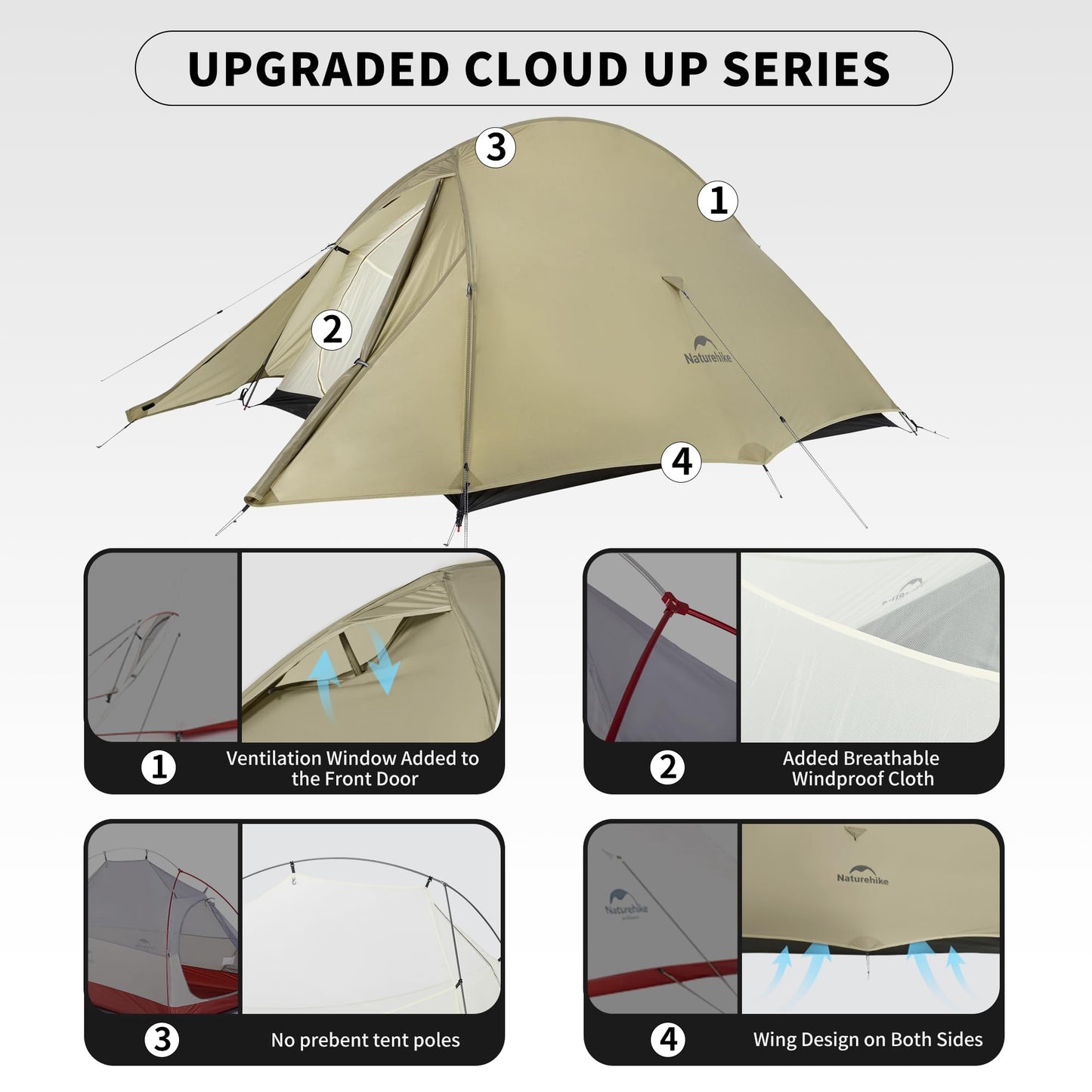 Naturehike Cloud up Pro 2 Person Tent, Double Layer Waterproof Two Person Tent,Ultralight 2 Person Backpacking Tent with Footprint