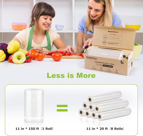 Bonsenkitchen Vacuum Sealer Bags - 11” x 150’ Rolls with Cutter | BPA-Free, Ideal for Meal Prep & Sous Vide Cooking