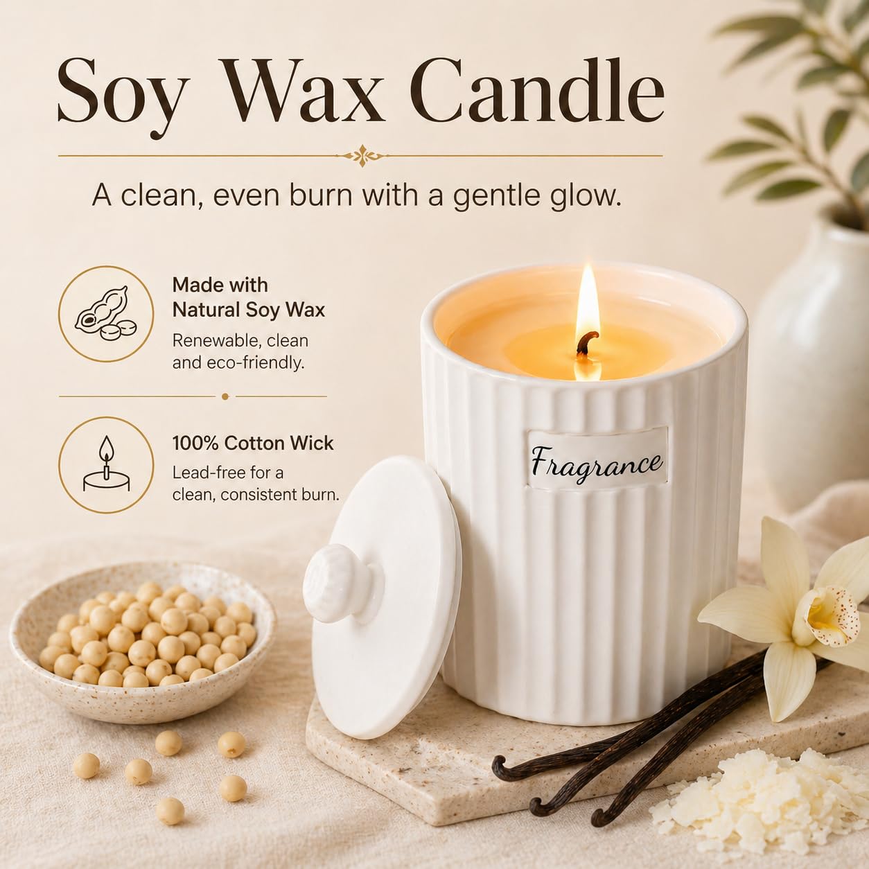 Viyffo Vanilla Cream Scented Candle Gift for Women, Small 6.35oz Non Toxic Soy Candle in Matte White Ceramic Jar Perfect for Winter Home Decor, Mom, Friends & Sisters Gift