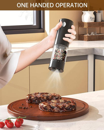 CIRCLE JOY Electric Salt and Pepper Grinder Set - Rechargeable Mills with 6-Level Coarseness & LED Light | Black & White