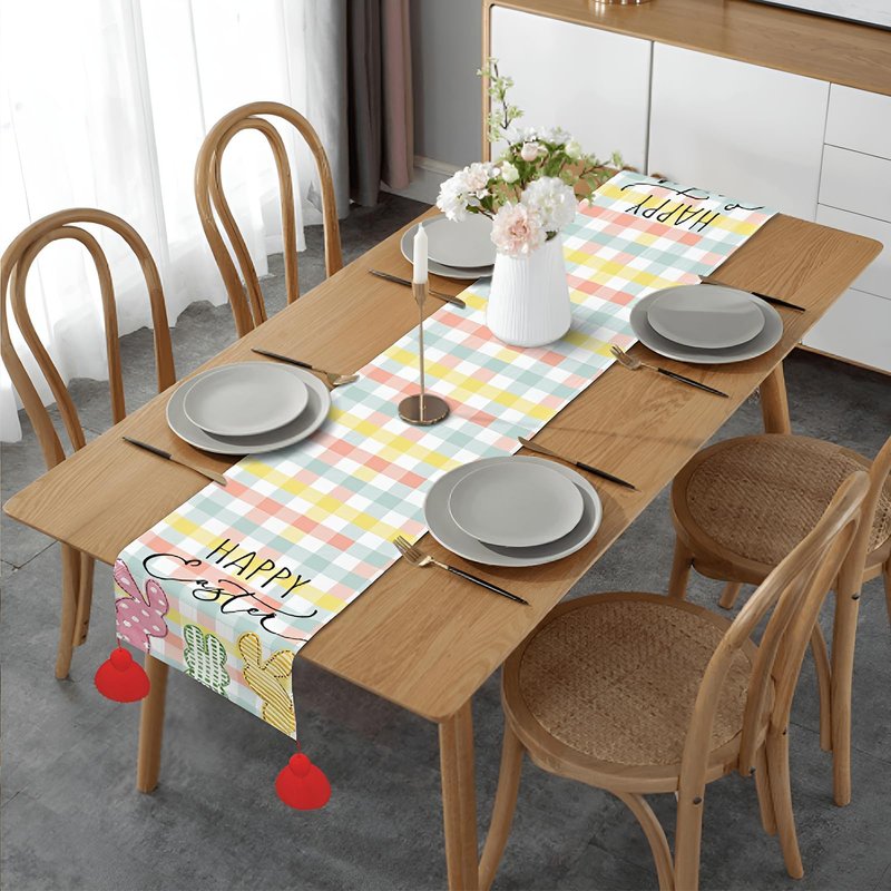 Niviy Buffalo Plaid Rabbit Bunny Happy Easter Table Runner, Easter Decorations, 13x72 Inch Check Stripes Kitchen Table Decor, Spring Kitchen Dining Table Decoration for Home Party Decor