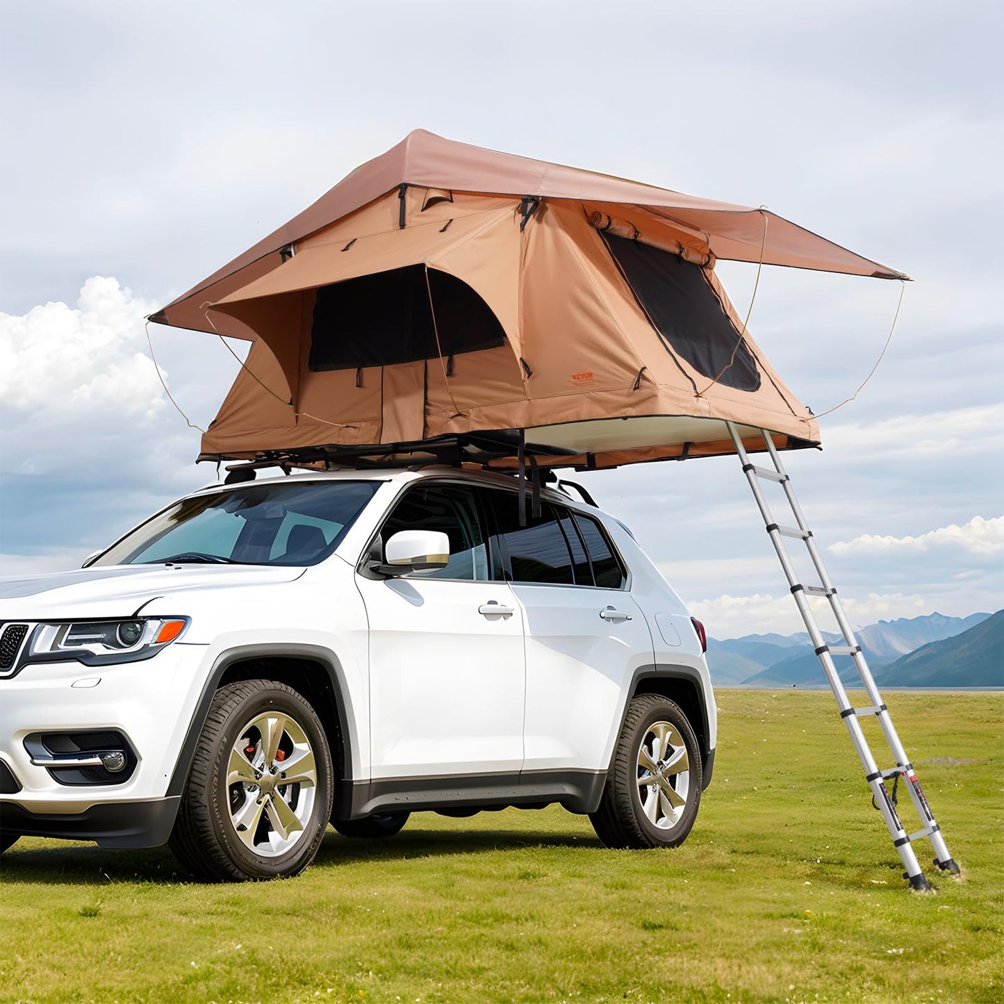VEVOR Rooftop Tent Hard Shell, Roof Top Tents for Car SUV Truck Jeep Van Camping, Rooftent with Telescopic Ladder Thick Mattress & LED Strip Light, 2-3 Person Family Camping Tent