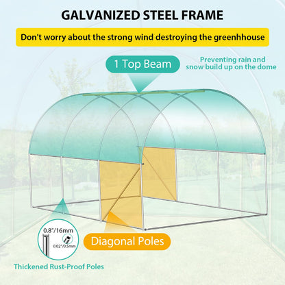 Patikuin Spacious Walk-in Tunnel Greenhouse – Sturdy Galvanized Steel Frame, Roll-Up Zipper Door, 6 Screen Windows, Heavy Duty Green PE Cover – Ideal for Garden Plants, Winter Vegetables, Seedlings