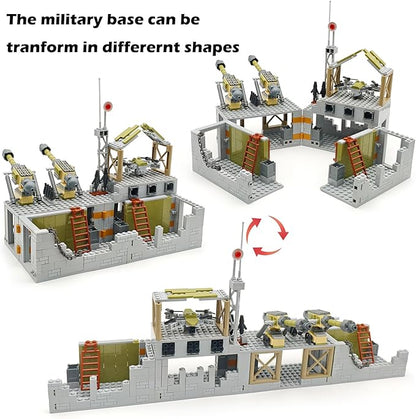 Military Base Building Block Toy Set 600+ Pieces Battlefield Playset with Air Defence Gun Drone Weapon Pack Accessories MOC Brick for Military Enthusiasm
