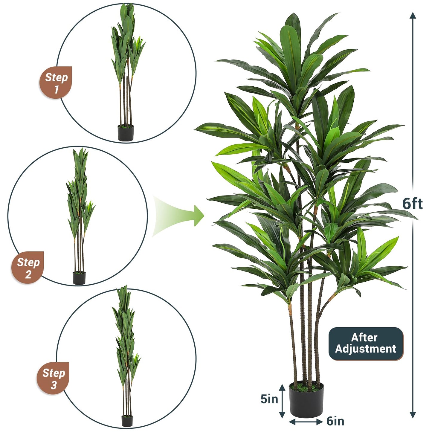 VIAGDO Dracaena Silk Plant Artificial 6ft Faux House Plants Evergreen Dracaena Marginata Fake Yucca Palm Trees in Pot Realistic Dragon Tree for Living Room Home Office Decor Indoor Outdoor
