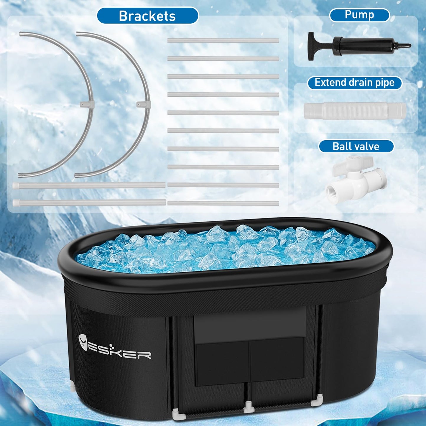 Yesker 110-Gallon Oval Ice Bath Tub with Storage Bag, Multi-Layered Portable Cold Plunge Tub with Cover, Drop-In Bathtub Foldable for Athletes, Home Gym, Outdoor Use
