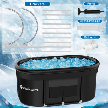 Yesker 110-Gallon Oval Ice Bath Tub with Storage Bag, Multi-Layered Portable Cold Plunge Tub with Cover, Drop-In Bathtub Foldable for Athletes, Home Gym, Outdoor Use