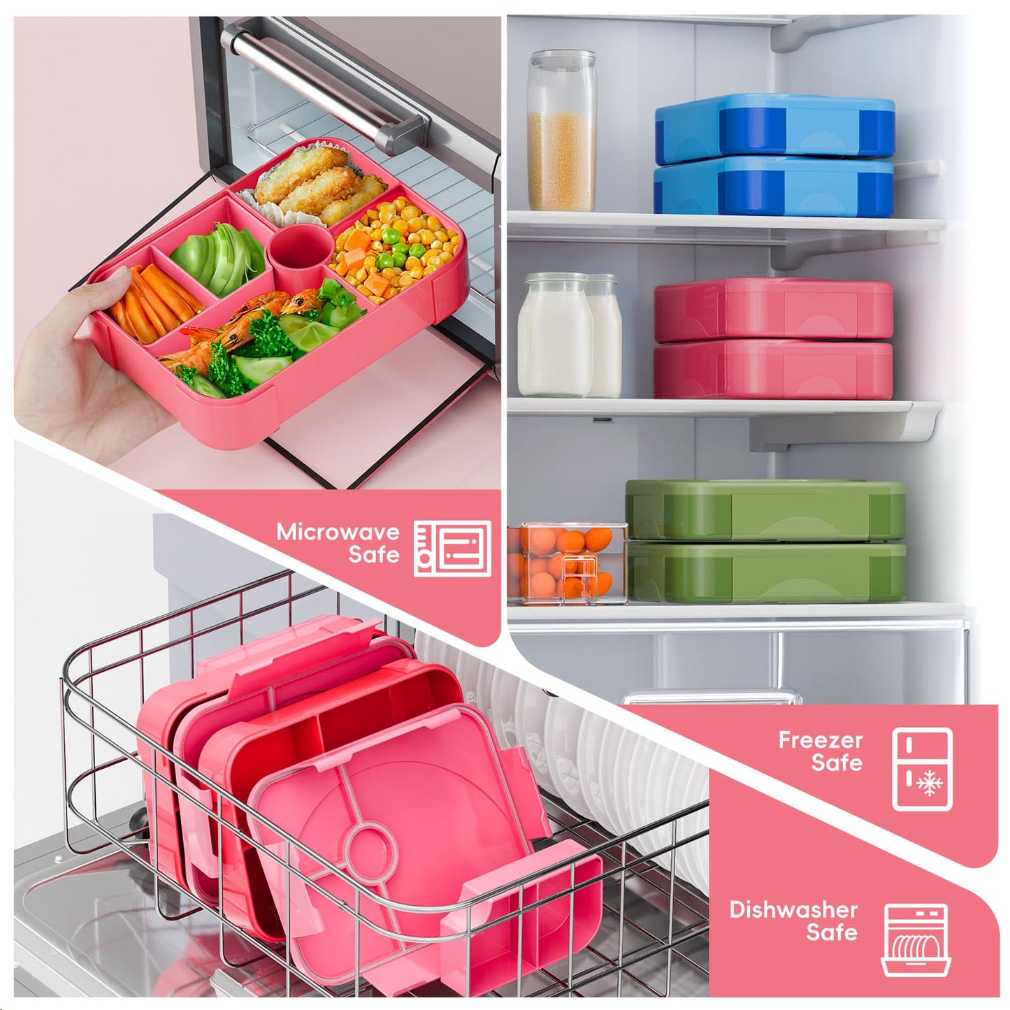 Winproper Lunch Box Kids Bento Box, Leakproof Bento Lunch Box with 6 Compartments, BPA-Free Men Women Lunch Containers for Adults/Kids/Students, 40 oz Portable On-the-Go Meal and Snack Packing - Pink