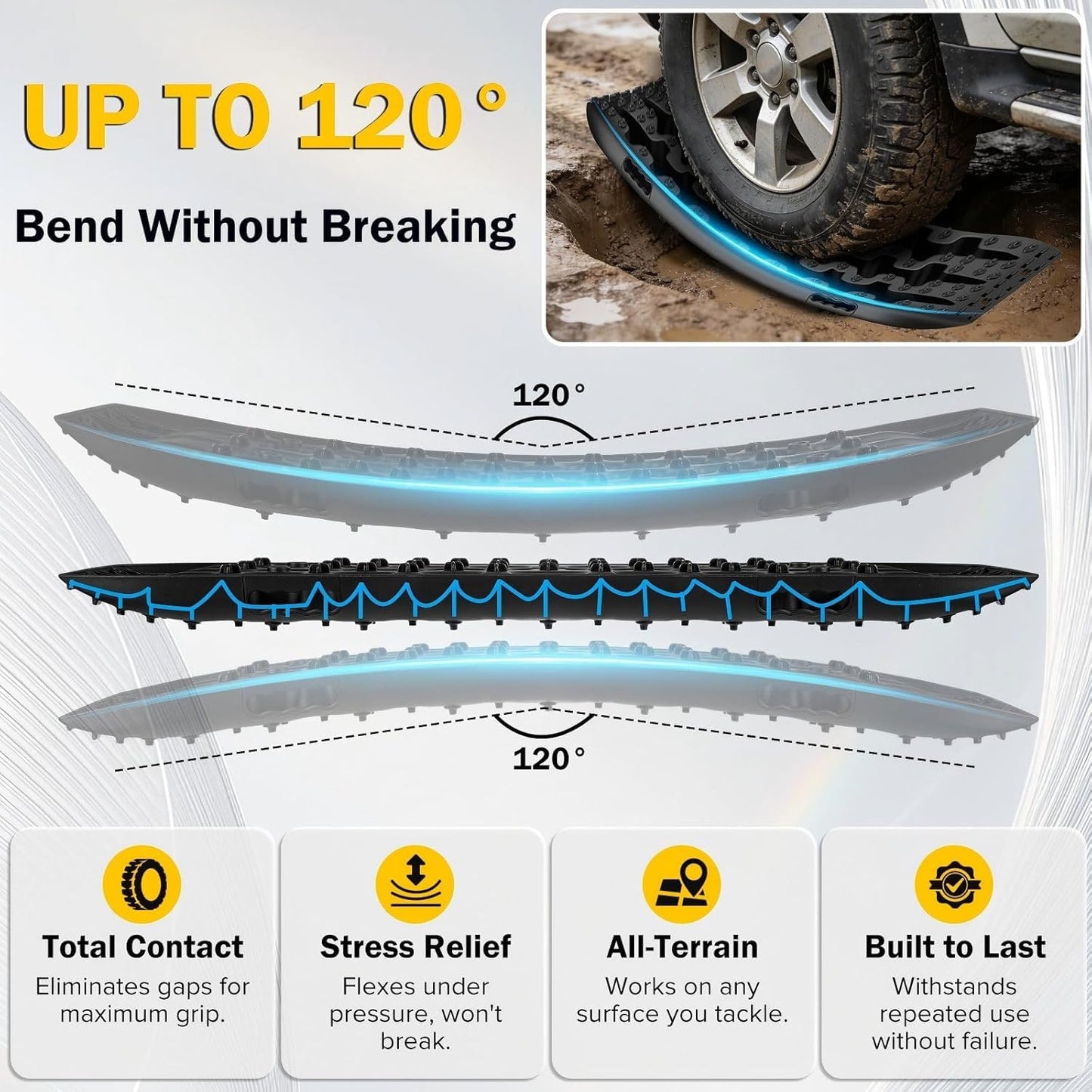 moveland 41.7" Extra Long Traction Boards for Mud, Sand & Snow – 10 Ton Capacity – with Mounting Kit & Carry Bag – Heavy Duty Off Road Recovery Boards for SUV Truck 4x4