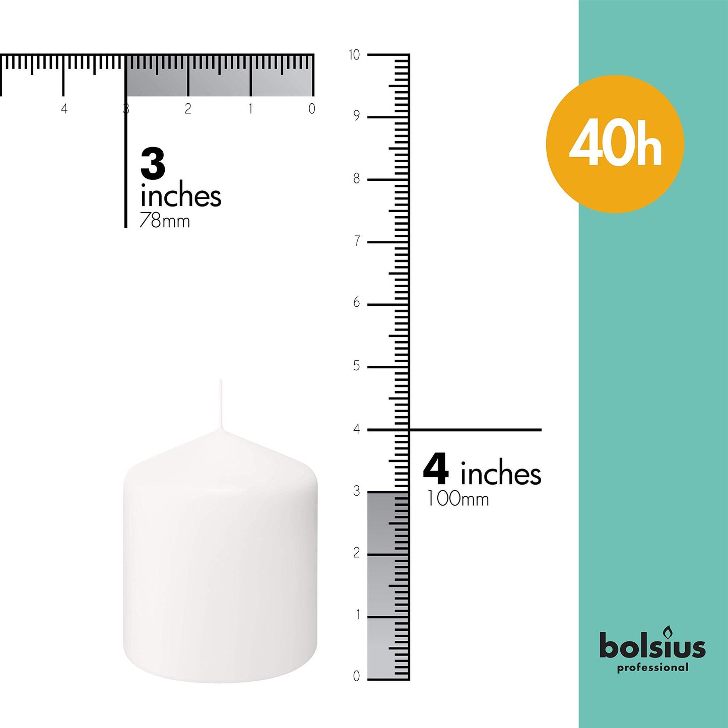 BOLSIUS 6 White Pillar Candles Bulk - 3x4 Inches Candle Set - 40+ Hours Clean Burning - No Palm Oil - 0% Animal Fat - Premium European Quality - Unscented Dripless Restaurant Pillars