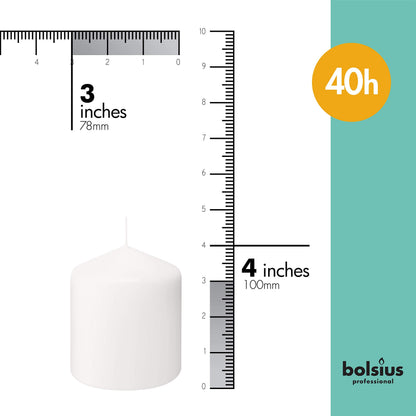 BOLSIUS 6 White Pillar Candles Bulk - 3x4 Inches Candle Set - 40+ Hours Clean Burning - No Palm Oil - 0% Animal Fat - Premium European Quality - Unscented Dripless Restaurant Pillars
