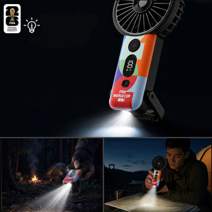 Covbozk FIFA World Cup 2026 Licensed 5-Gear Wind Handheld Turbo Fan and 3-in-1 Wireless Earbuds Flashlight for Outdoor Travel